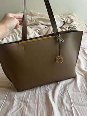 Michael Kors taupe Pebbled Leather Tote with Gold Accent